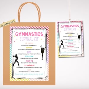 Bearbeitbares Gymnastik Survival Kit zum Ausdrucken, Gymnastik treffen Geschenkidee, Gymnast Geschenk, Gymnastik Leckerli Geschenkanhänger, Gymnastik Goody Bags, Canva