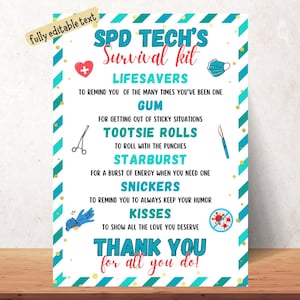 Sterile Processing Survival Kit , Sterile Processing Tech Gift tag, SPD Week Tag, Central Service Week Tag, SPD Appreciation Survival Kit