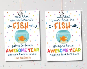 Back To School Fish Gift Tag Template, Printable O-Fishally A Great Year Favor Tag, Editable Crackers Class Teacher Tag, Instant Download