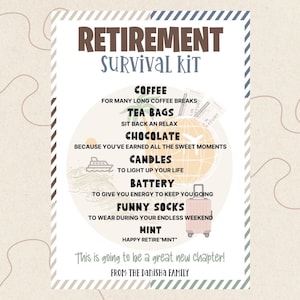 Editable Retirement Survival Kit Printable Gift Tag Treat Bag Staff Appreciation Funny Gifts Retirement Kit Gifts Employee Appreciation Sign