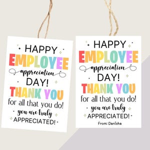Étiquette de remerciement pour le jour de reconnaissance des employés imprimable, étiquette de sac cadeaux de reconnaissance des employés, étiquette de cadeau d'employé de remerciement, étiquettes de sac de friandises pour employés
