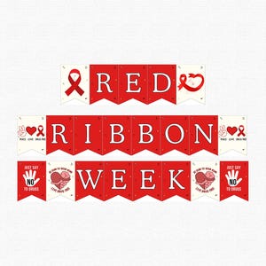 Red Ribbon Week banner printable, Red ribbon week bulletin board decor,  Red ribbon week activities, Bulletin Board Letters Banner, Canva