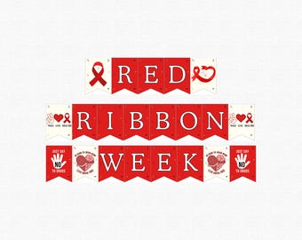Red Ribbon Week banner printable, Red ribbon week bulletin board decor,  Red ribbon week activities, Bulletin Board Letters Banner, Canva