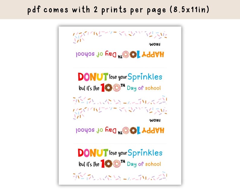 Printable 100th Day of School Donut Treat Tags for Students Snack Back ...