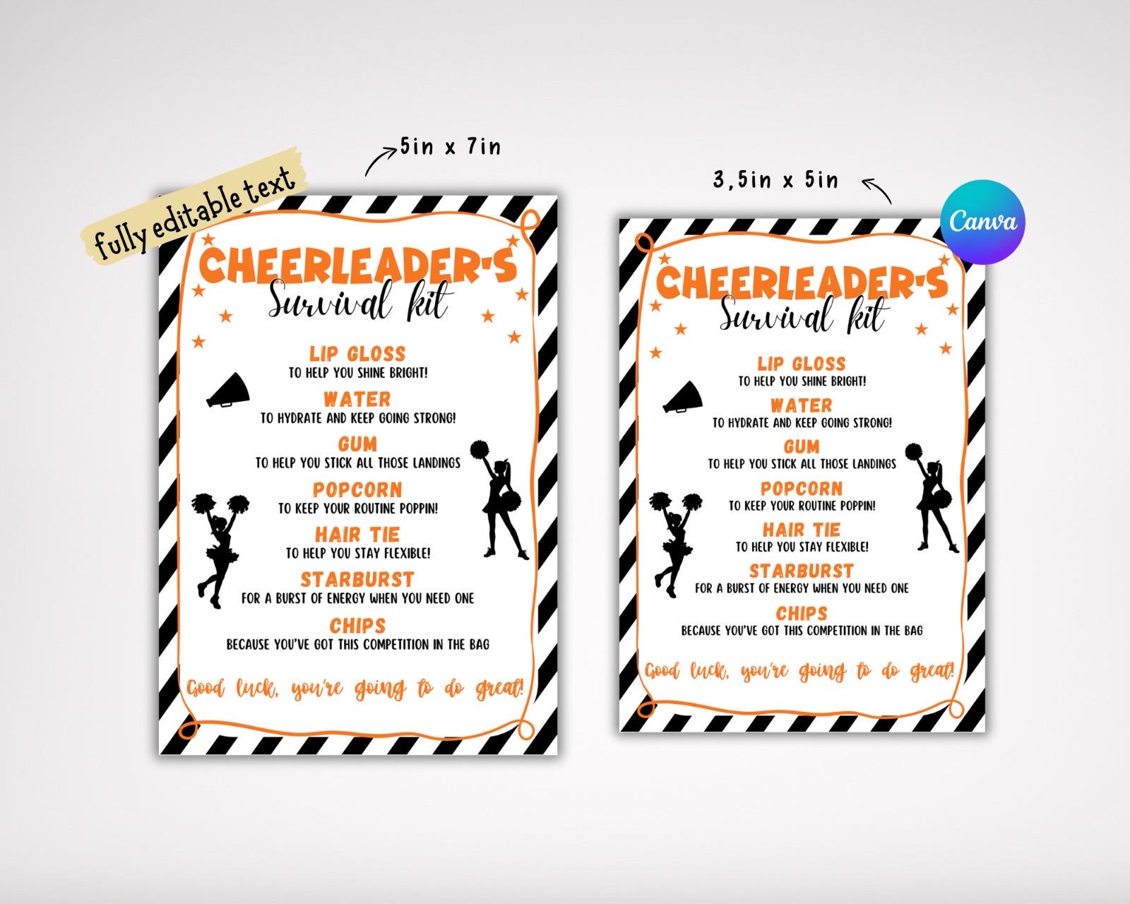 EDITABLE Cheer Survival Kit Printable, Gift Bag Idea, Printable Cheer ...