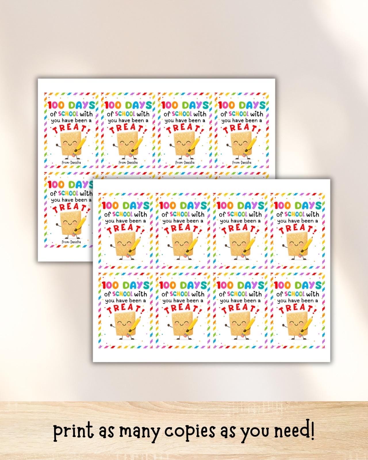 100 Days of School Printable Tag Crispy Rice Treats Classroom Gift for ...