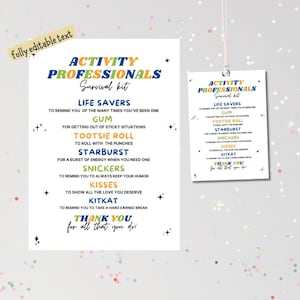 Kit de supervivencia para la Semana de los Profesionales de la Actividad, imprimible, regalos para profesionales de la actividad, semana de la siesta, regalo de agradecimiento para el coordinador de actividades, semana de la actividad
