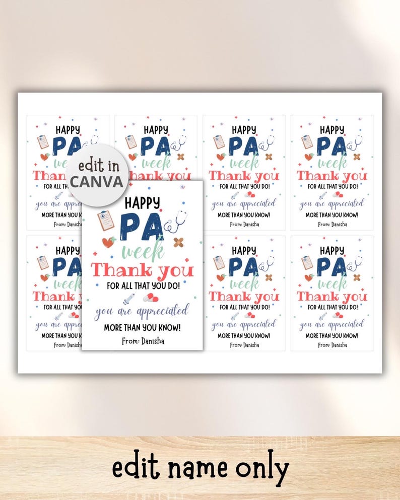Physician Assistant Week Gift Tag Printable, Happy PA Week Favor Tags ...