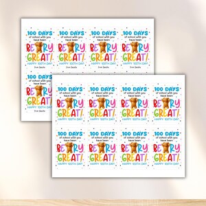 Printable 100 Days of School Tags 100th Day Printable Teddy Bear ...