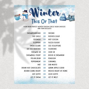 Winter This or That Printable Game,Winter Would You Rather Game,Wintertime Activities for Kids and Adults,Fun Printable Winter Games,Snow