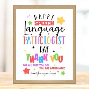 Letrero imprimible del Día del Patólogo del Lenguaje y el Habla (SLP), póster del Día del Patólogo del Lenguaje y el Habla (SLP), letrero de agradecimiento al SLP, regalos del Día del SLP, regalos de SLP, letrero para logopeda