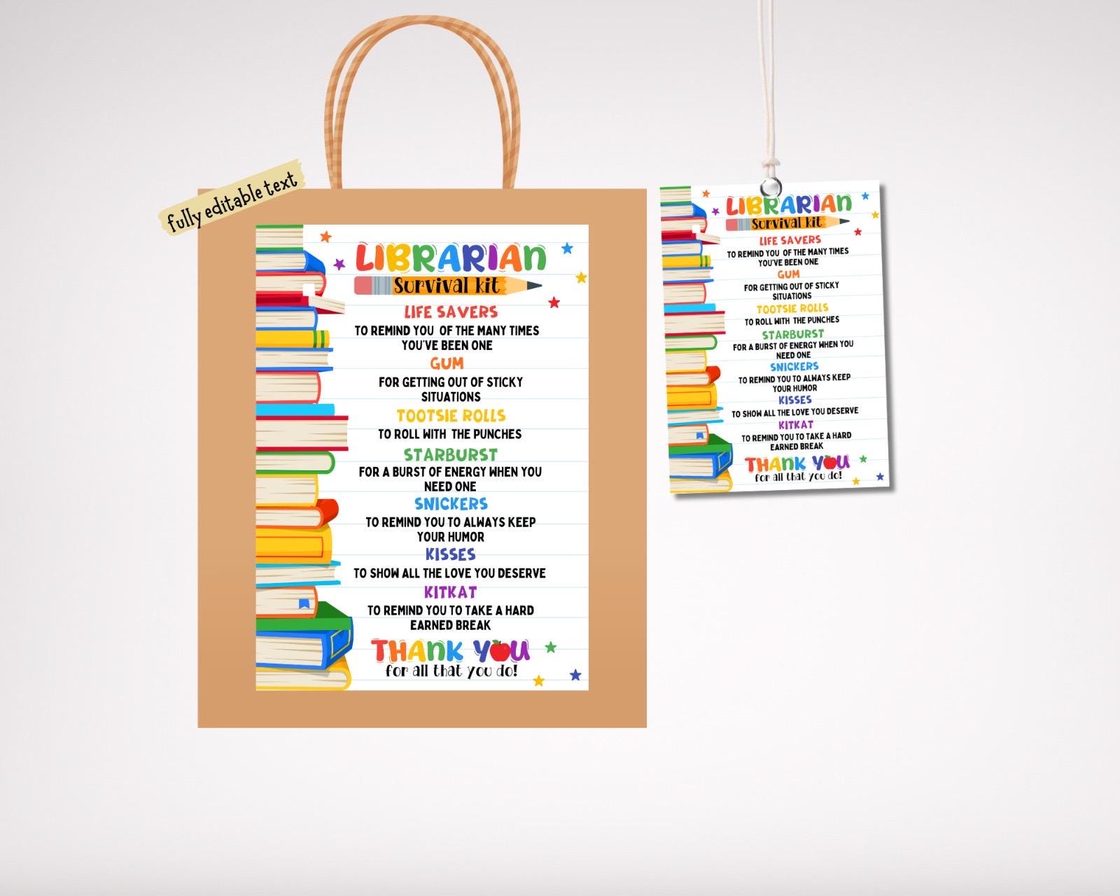 EDITABLE Librarian Survival Kit Printable, Back to School Gift, Pta Pto ...