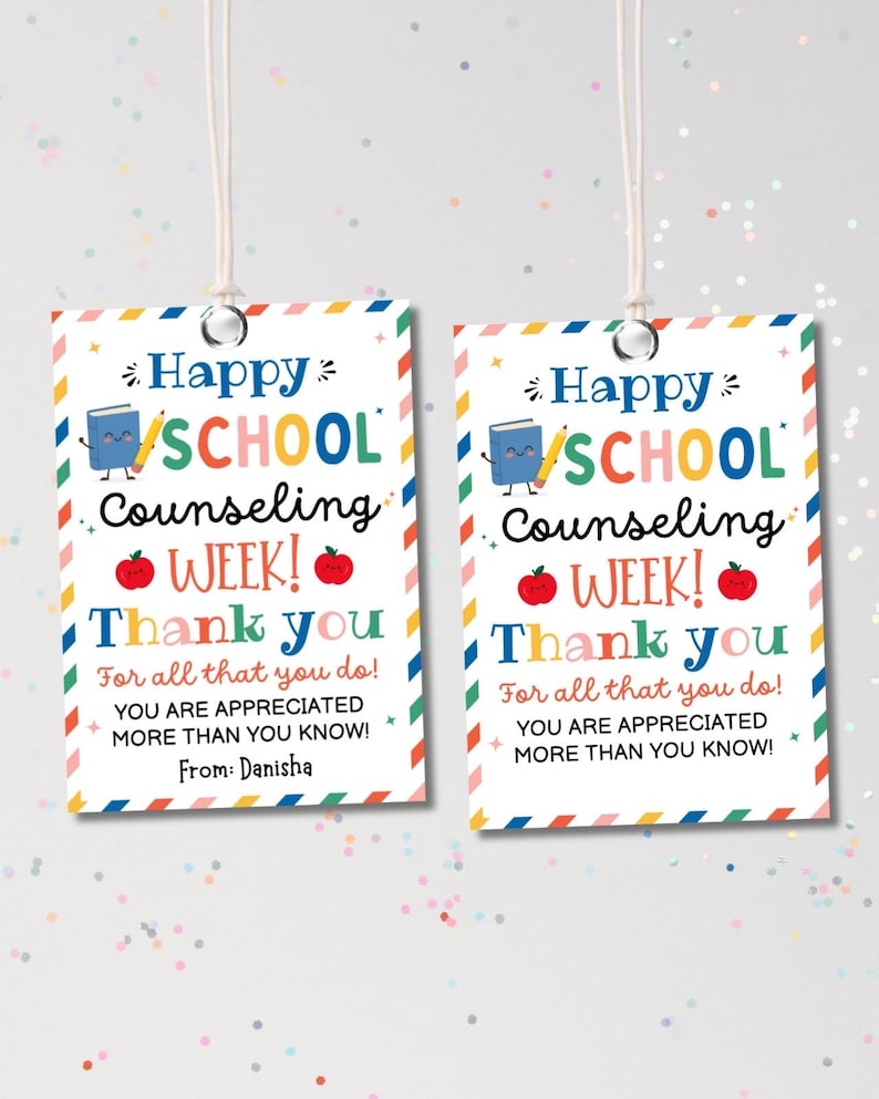 School Counseling Week Gift Tag, Printable Counselor Appreciation Week Treat Bag Tag, National School Counseling Staff Thank You Card image 1