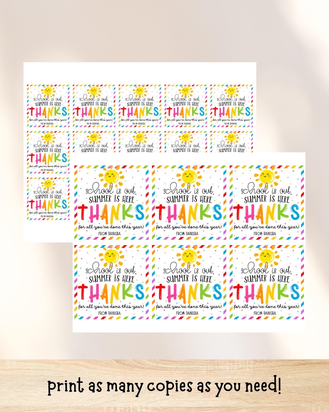 School is Out Summer is Here Teacher Appreciation Tags, Printable End ...