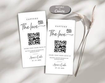 Capture The Love QR Code Sign, Wedding Photo Sign Printable, Capture The Love Sign, Scannable Photo Sharing Sign, Editable Template, Canva