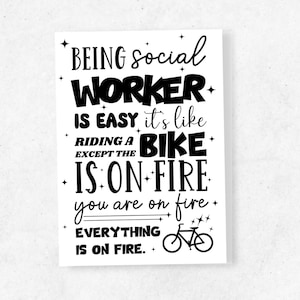 Carte d'assistante sociale, téléchargement numérique, carte de voeux d'assistante sociale, carte de vélo drôle à imprimer, carte de joyeux mois de travail social