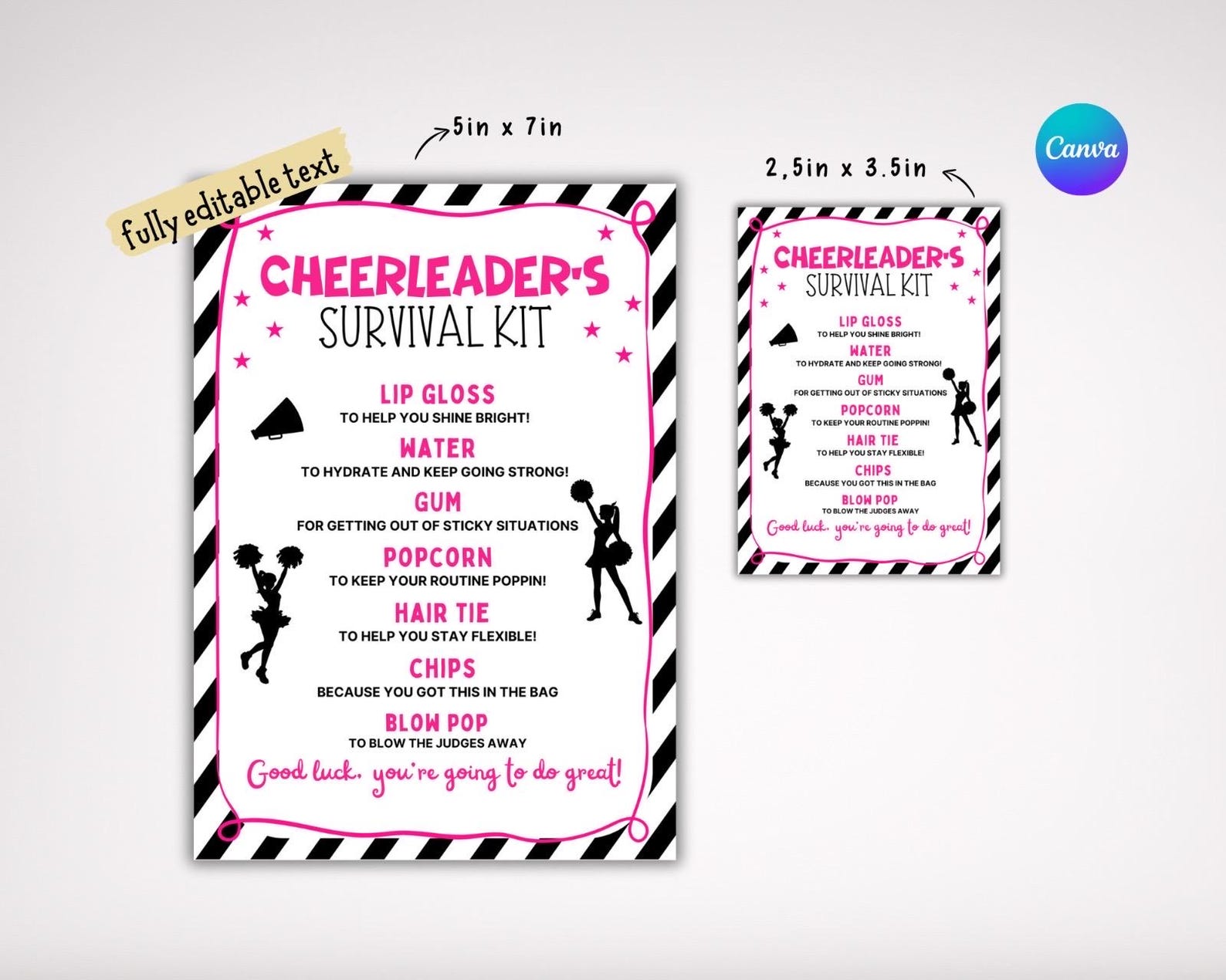 EDITABLE Cheer Survival Kit Printable, Gift Bag Idea, Printable Cheer ...