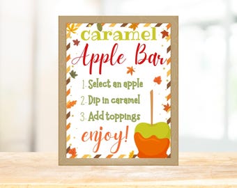 Caramel Apple Bar Sign: Fall Party Decor Printable (Digital Download 8.5x11 inches)