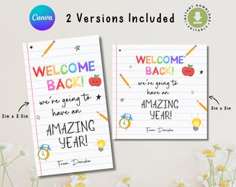 おかえりなさい！素晴らしい一年になりますように！タグ、印刷可能な新学期の記念品タグ、メモ帳付き新学期ギフトタグCanva