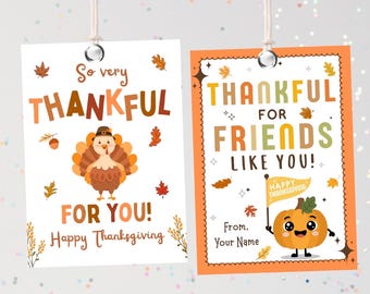 Thanksgiving Gift Tags Printable, Thankful for Friends Favor Tags, Teacher and Coworker Appreciation