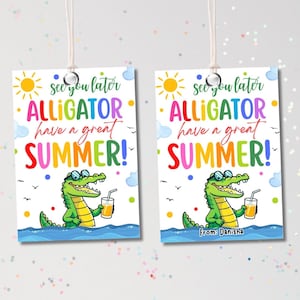 Bearbeitbare Letzter Schultag Ende des Jahres Freunde Geschenkanhänger Alligator Sommer Party Favor Druckbare Etikettenvorlage Sofortiger digitaler Download