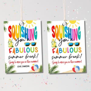 Sommer Squishies Geschenkanhänger, der Ihnen eine glückliche Sommerpause, Ende des Schuljahres Squishy Toy Squeeze Kid Schüler Klassenzimmer Bearbeitbare Vorlage quetscht