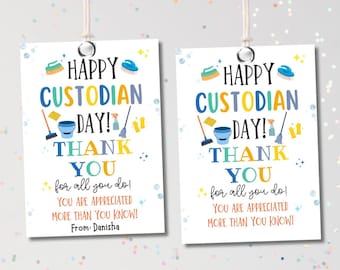 School Custodian Appreciation Gift Tag, Printable Thank You School Custodian Day Treat Tags, Happy Custodian Week Appreciation Favor Tags