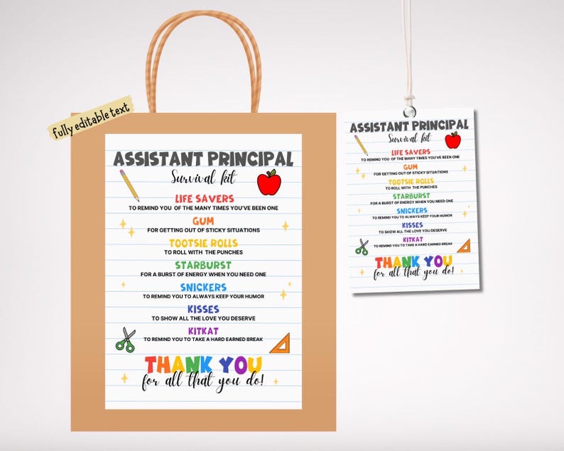 Assistent Schulleiterin Survival Kit Anhänger: Wertschätzung Geschenkkarte (digitaler Download) Bild 1