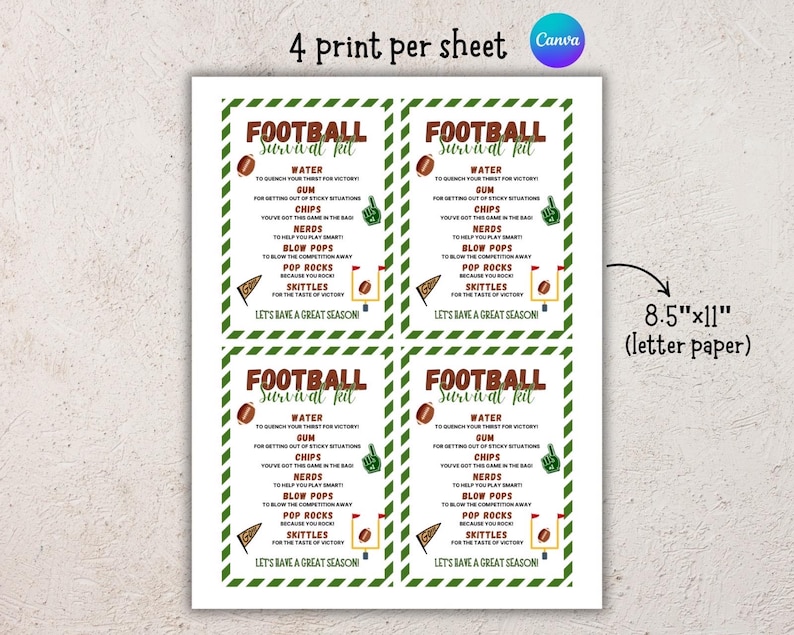 EDITABLE Football Survival Kit Printable, Gift Bag Printable, Printable ...