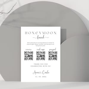 Flitterwochen Fund QR-Code Schild Vorlage, Benutzerdefiniertes Flitterwochen (Honeyfund) Fund Schild | Modernes Hochzeit Schild, Bargeschenk, Wanddeko, Wanddeko, Wanddeko, Türschild