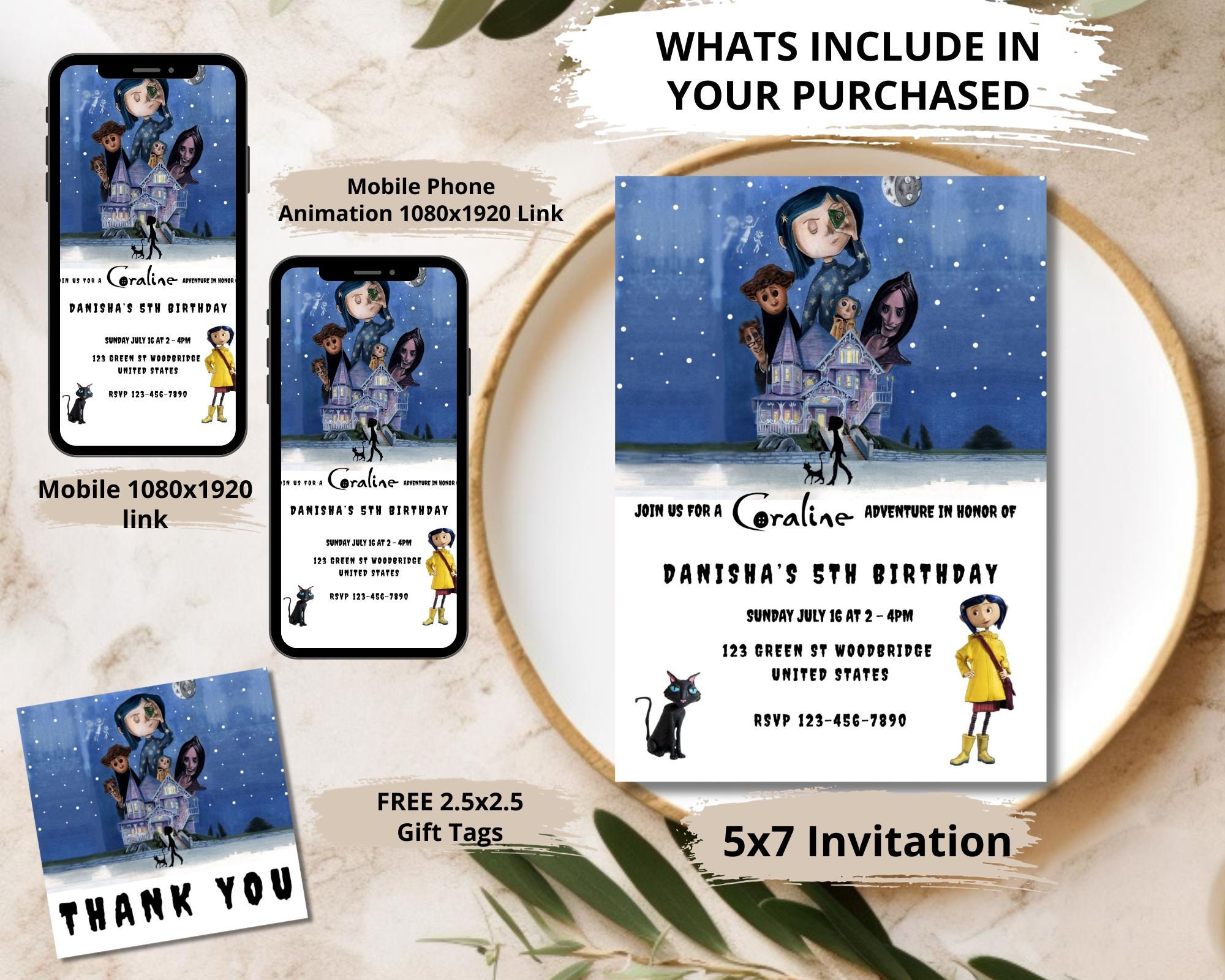 Coraline Digital Invitation Template, Coraline and Wybie Invitation