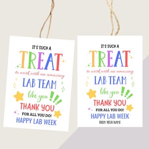 Etiquetas de agradecimiento para la Semana de los Profesionales de Laboratorio Médico, Etiqueta de regalo imprimible "Feliz Semana del Laboratorio", Agradecimiento al Laboratorio, Tarjeta de agradecimiento para Técnicos de Laboratorio