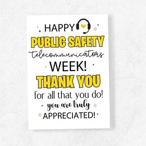 Happy Public Safety Telecommunicators Week-kaart afdrukbaar, Telecommunicator-weekwenskaart, Telecommunicators Week-cadeaus, 911 verzenders