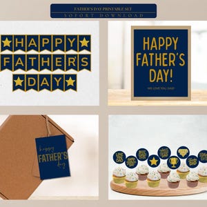 Happy Father&#39;s Day Printable Set: Banner, Sign, Toppers (PDF)