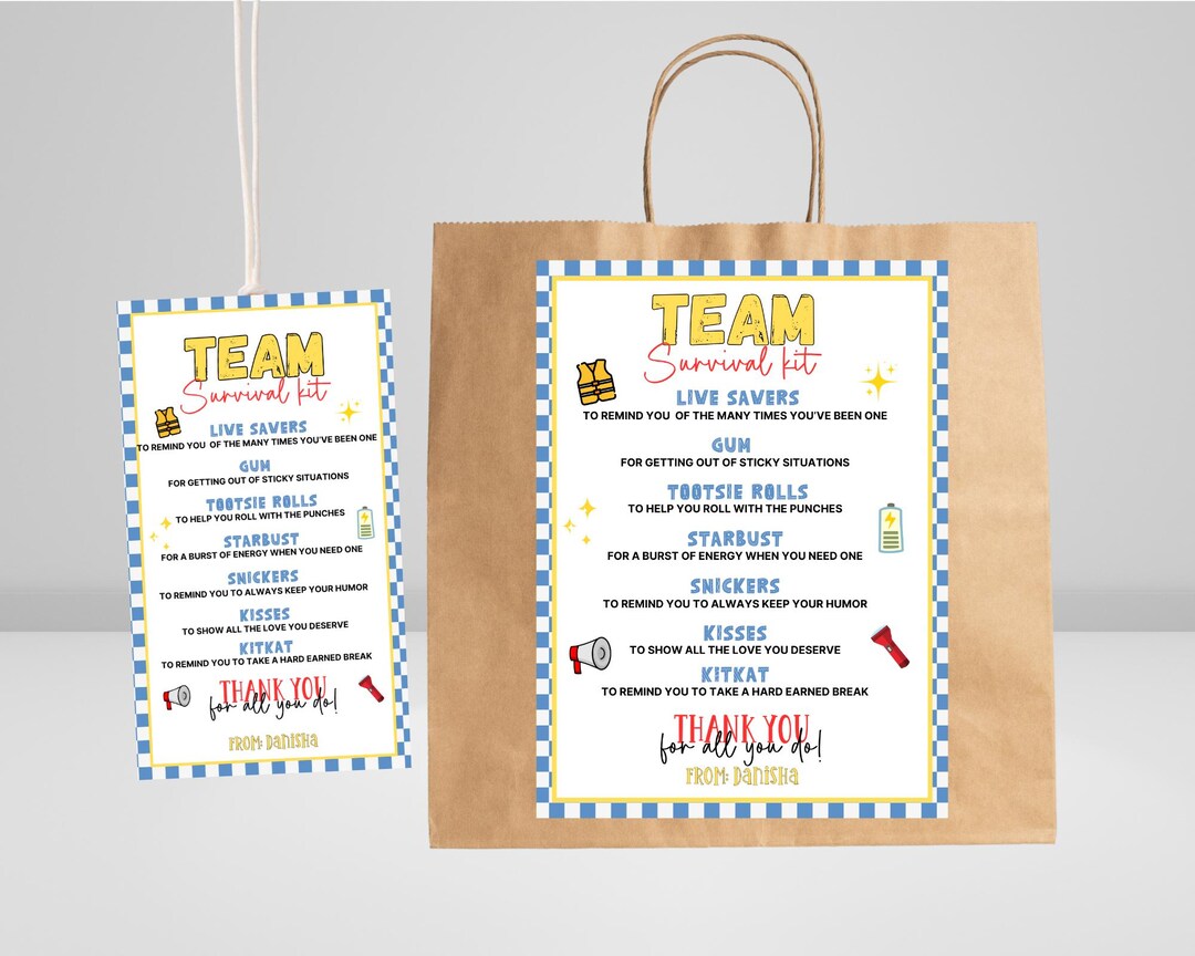 Team Survival Kit Tags Printable INSTANT DOWNLOAD Editable Staff ...