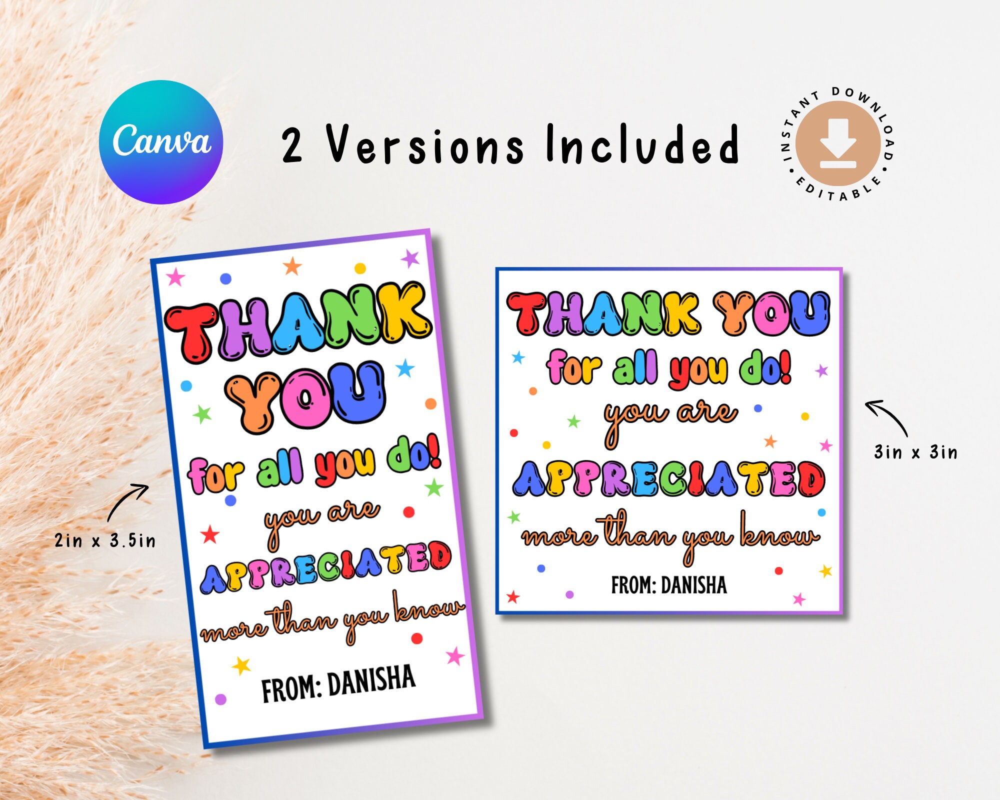 Thank You Gift Tag Template, Printable Appreciation Favor Tags ...