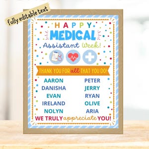 Editable MA Week appreciation sign Printable, Medical Assistant thank you poster, Medical Assistant week sign, Medical Assistant gift
