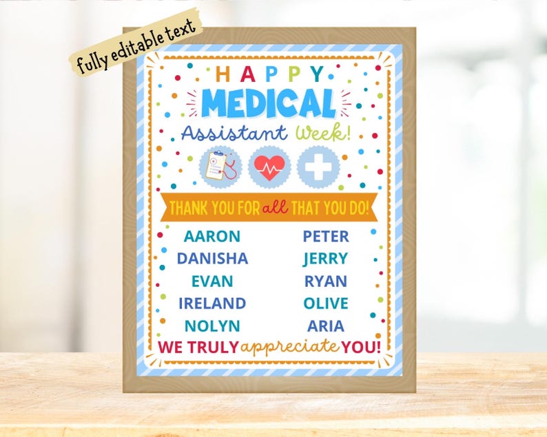 Editable MA Week Appreciation Sign Printable, Medical Assistant Thank ...