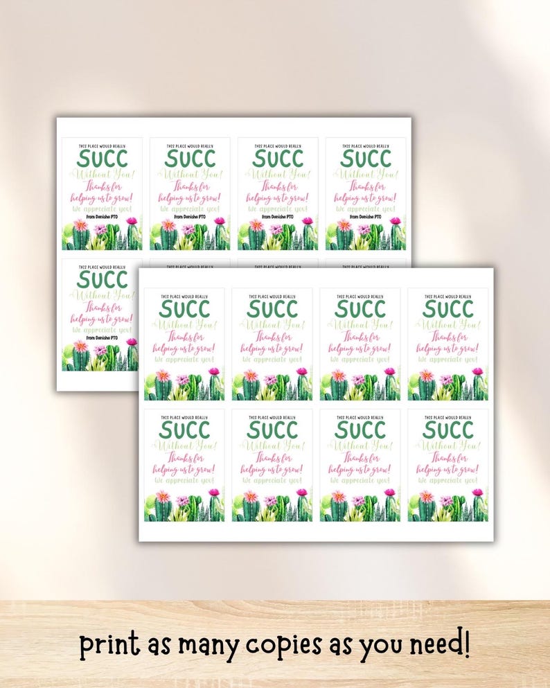 Succulent Gift Tag, This Place Would SUCC Without You, Staff Employee ...