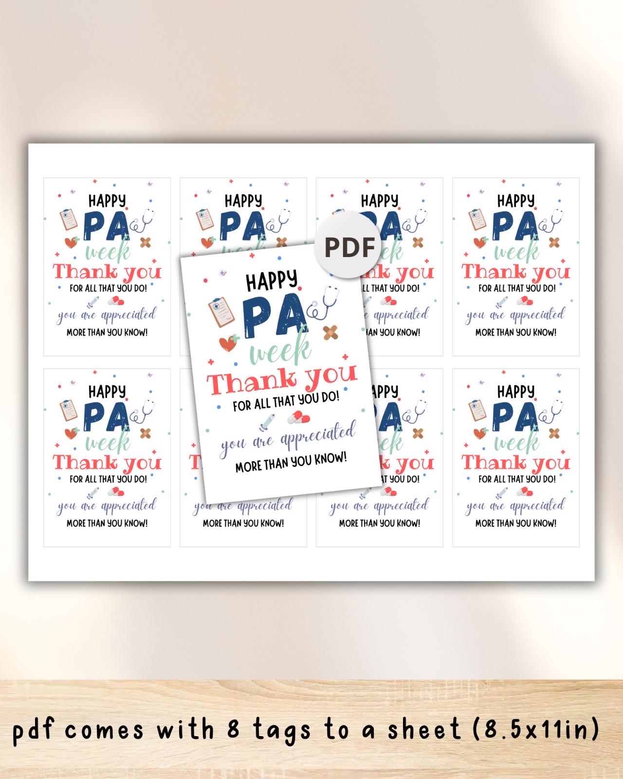 Physician Assistant Week Gift Tag Printable, Happy PA Week Favor Tags ...