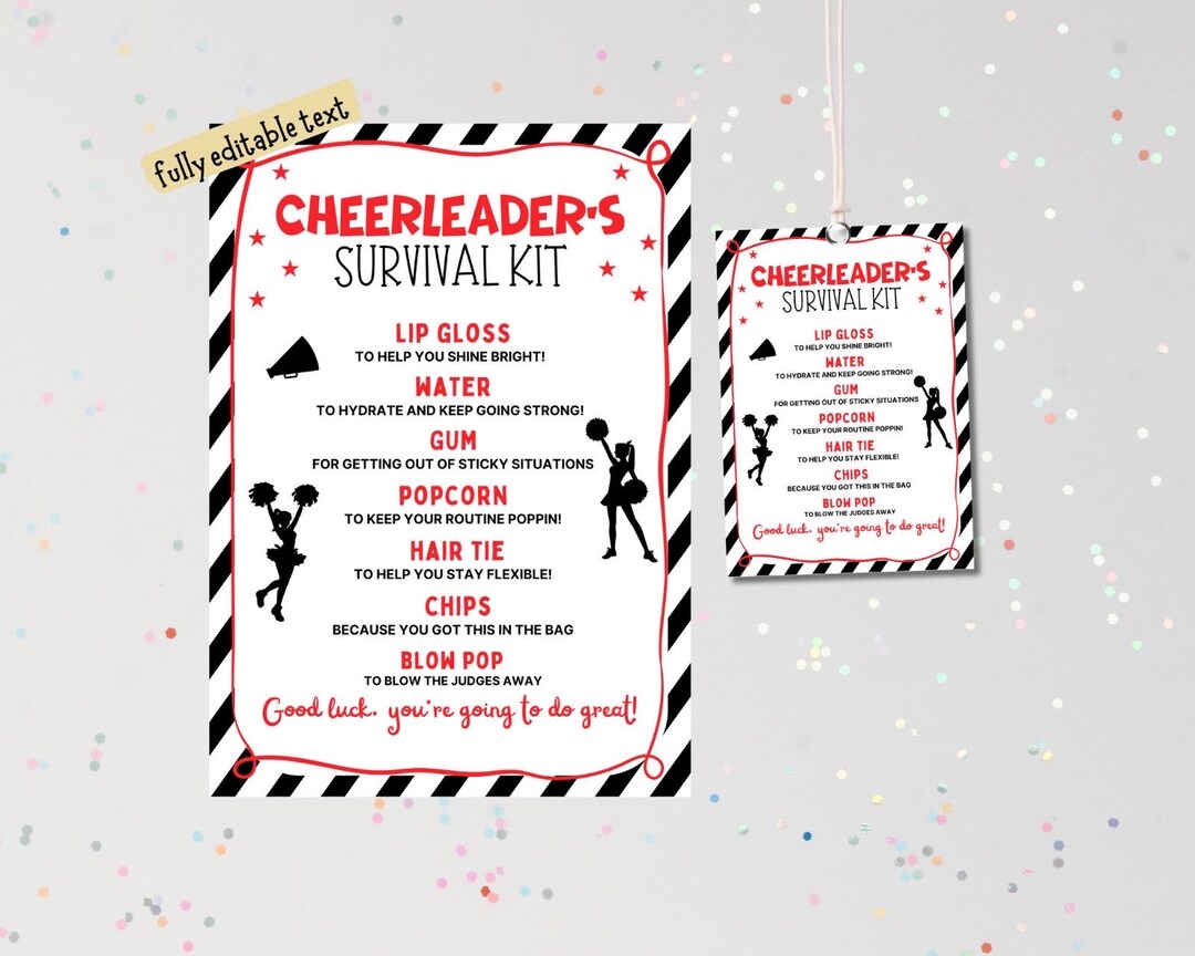 EDITABLE Cheer Survival Kit Printable, Gift Bag Idea, Printable Cheer ...