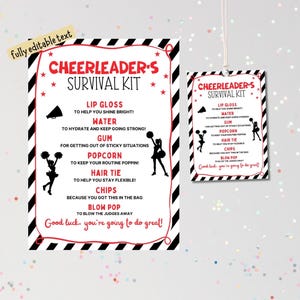 Kit di sopravvivenza per cheerleader MODIFICABILE stampabile, idea regalo per borsa regalo, idea regalo stampabile per squadra di cheerleader, volantino personalizzato per cheerleader, regali per squadra di cheerleader di danza