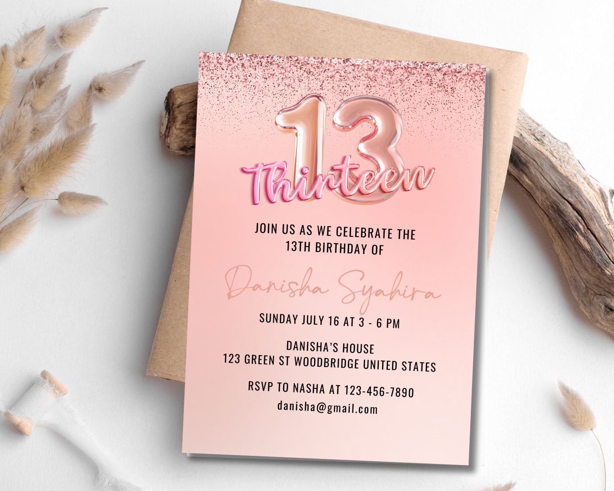 Editable 13th Birthday Invitation, Thirteen Birthday Invite, 13th ...