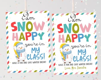 Etiquette cadeau neige Happy you're in my class, étiquette de vacances pour les vacances d'hiver pour les camarades de classe, cadeaux de classe Joyeuses fêtes de l'enseignant à la classe de ses élèves