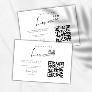 Capture The Love QR-codebord, afdrukbare trouwfotobord, Capture The Love-bord, scanbaar teken voor delen van foto's, bewerkbare sjabloon, Canva