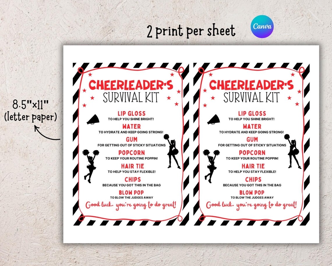 EDITABLE Cheer Survival Kit Printable, Gift Bag Idea, Printable Cheer ...