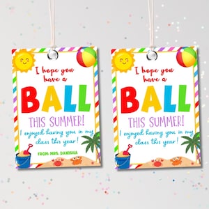 Ich hoffe, du hast einen Ball in diesem Sommer, Geschenkanhänger für Kinder, Wasserball Geschenkanhänger am Ende des Schuljahres, druckbare Geschenkanhänger zum Jahresende