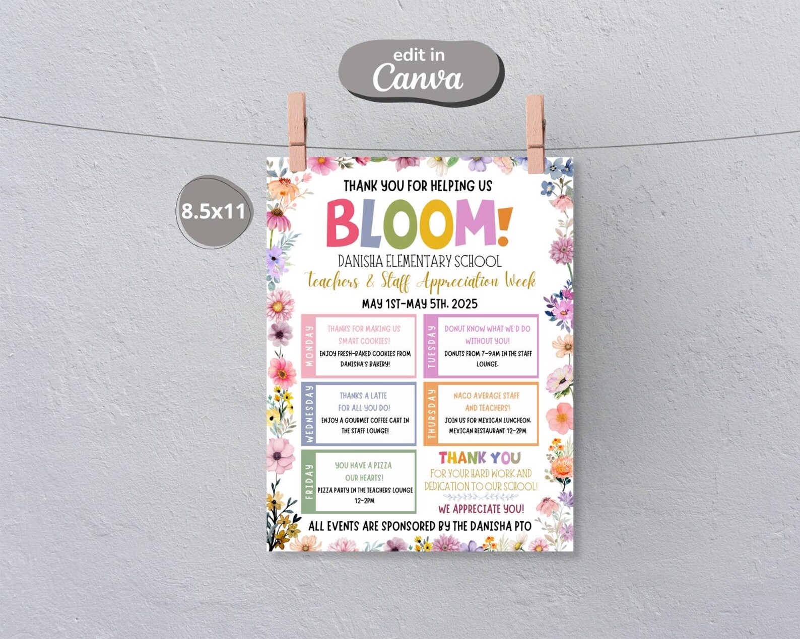 Spring Time Appreciation Week Editable Teacher Appreciation Week Flyer: Floral Spring Theme (digital ...