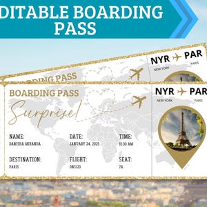 Editable Boarding Pass Canva Template, Printable Airline Ticket, Boarding Pass Surprise Trip, Digital Download DIY Boarding Ticket