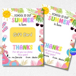 Editable Schools Out Summer Is Here Teacher Appreciation Gift Card Holder Summer Teacher Gift Holder Appreciation Tag Instant Download Canva